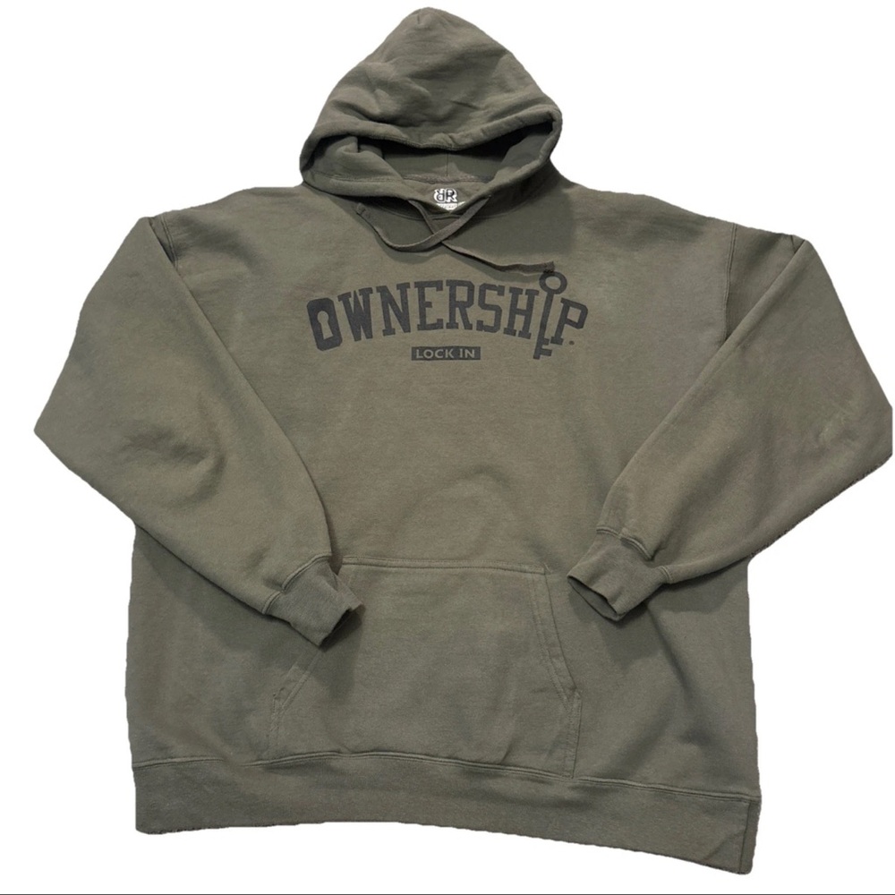Ownership Lock-In Slogan Army Green Hoodie Sweatshirt Real Estate Gear Size XL